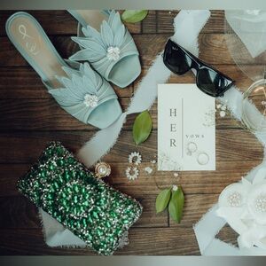 Amazon Green gold & silver Beaded Mini Bag with gold chain perfect condition